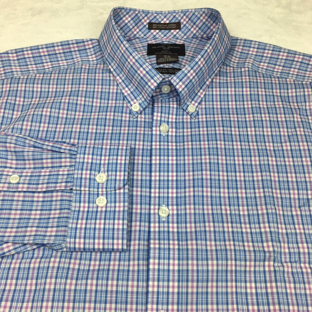 BLACK BROWN Dress Shirt Mens 18-36 Blue/Mauve Plaid Egyptian Cotton NWT! - Picture 3 of 11